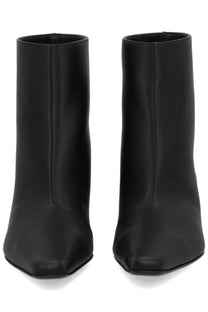 Loulou De Saison women’s black leather ankle boots with sleek minimalist design and pointed toes