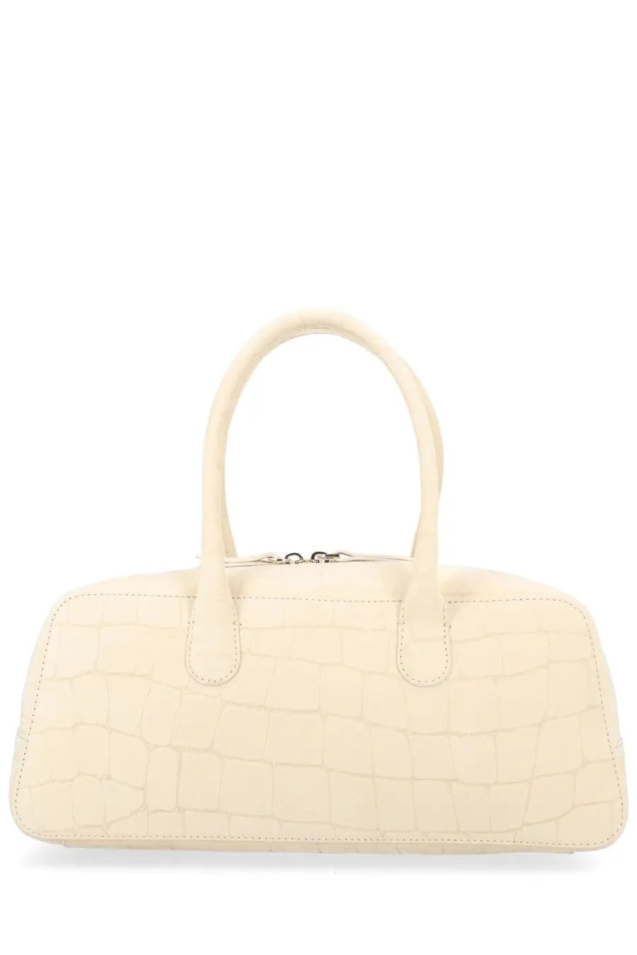 Cream-colored loulou de saison women’s borsa mawi mini beige handbag with crocodile-embossed texture and rounded top handles