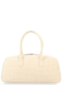 Cream-colored loulou de saison women’s borsa mawi mini beige handbag with crocodile-embossed texture and rounded top handles
