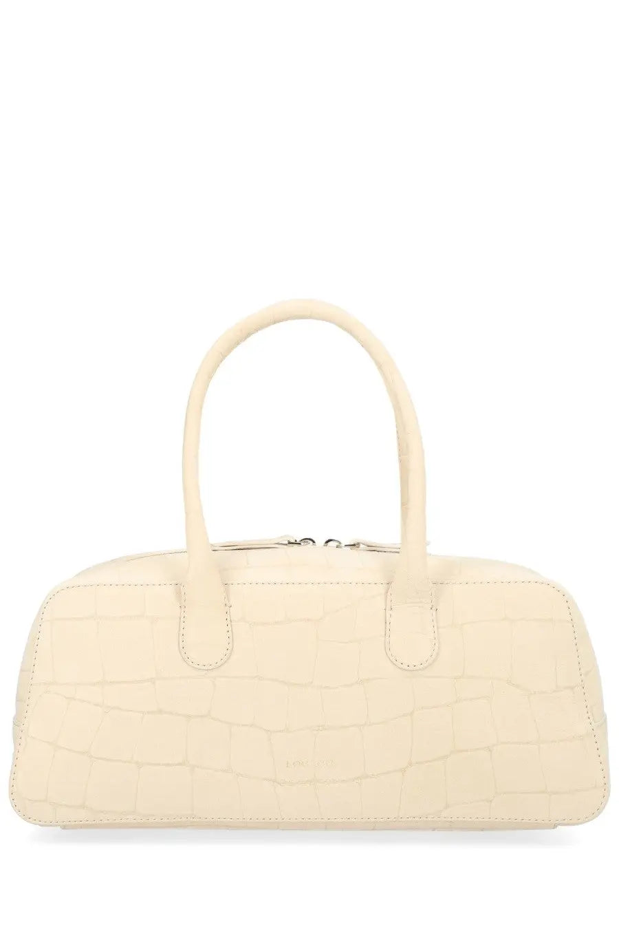 Cream-colored loulou de saison women’s borsa mawi mini handbag with crocodile-embossed leather and rounded top handles