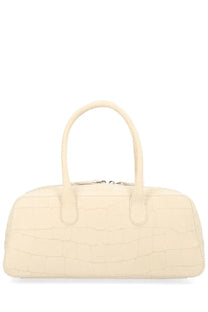Cream-colored loulou de saison women’s borsa mawi mini handbag with crocodile-embossed leather and rounded top handles