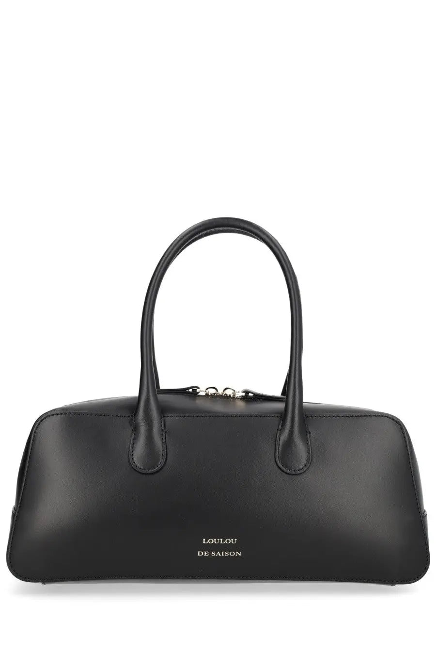 Loulou de saison womens borsa seth mini black leather handbag with curved top handles and embossed silver logo