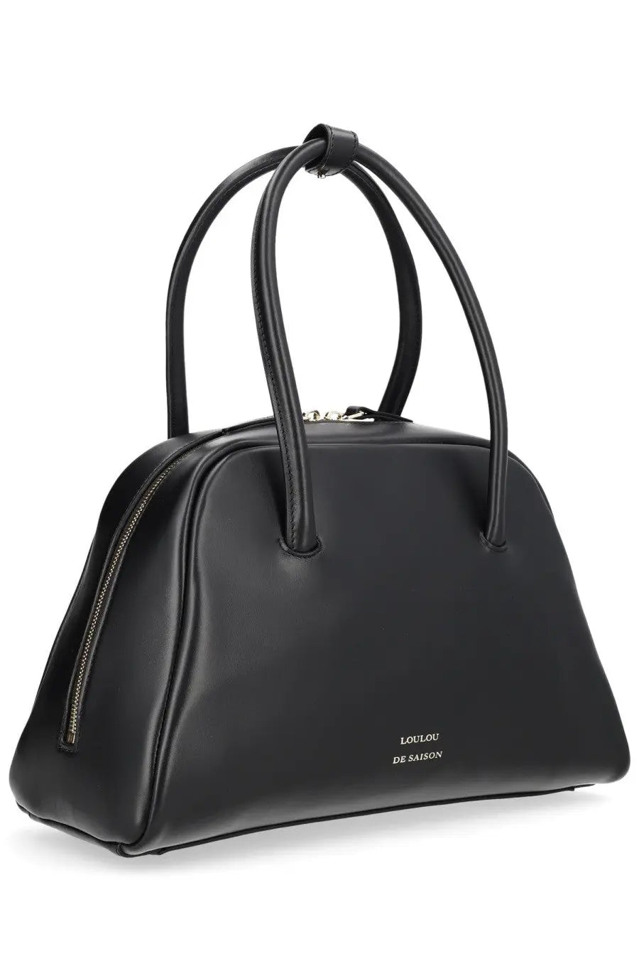 Black leather loulou de saison womens borsa vesper small handbag with curved top handles and embossed logo