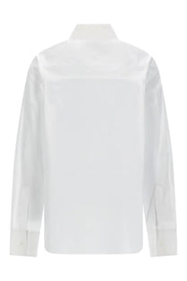 Loulou de Saison women’s camicia lee white crisp white button-up shirt with classic collar and smooth glossy fabric