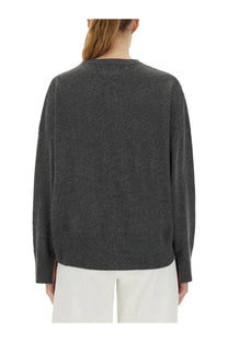 Loulou De Saison women’s cashmere sweater grey dark gray knit with relaxed fit and ribbed cuffs