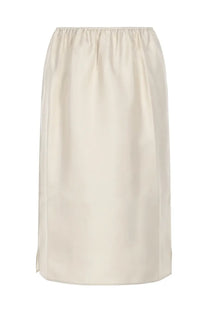 Loulou De Saison women’s gonna midi Vasali white cream-colored high-waisted satin skirt with side slits