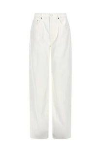 White high-waisted wide-leg denim pants with minimalist design and subtle stitching from loulou de saison