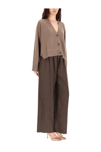 Loulou De Saison women’s beige taupe knitted cardigan with v-neck and button closure in soft knit material