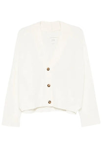 Loulou De Saison women’s Kaia lds cardigan white soft ivory knit v-neck with three gold-tone buttons and long sleeves