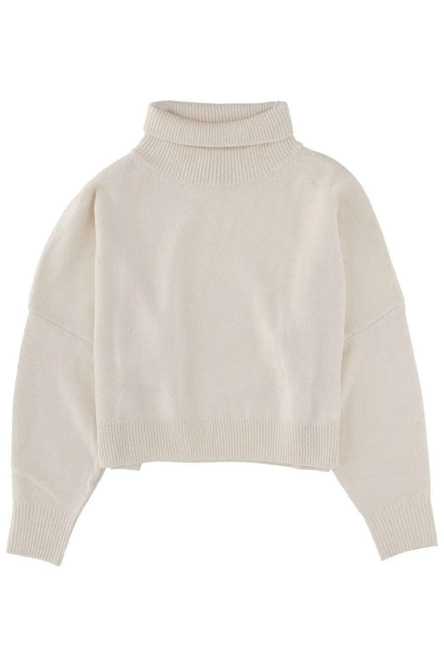 Cream-colored cropped turtleneck sweater with ribbed cuffs and hem from loulou de saison women’s luke shirt white collection