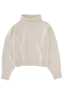 Cream-colored cropped turtleneck sweater with ribbed cuffs and hem from loulou de saison women’s luke shirt white collection