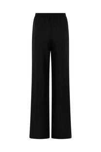 Loulou de saison women’s pantalone alera black wide-leg trousers with smooth fabric and elastic waistband