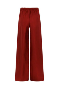 Loulou De Saison women’s pantalone alera red wide-leg high-waisted satin trousers with elasticated waistband
