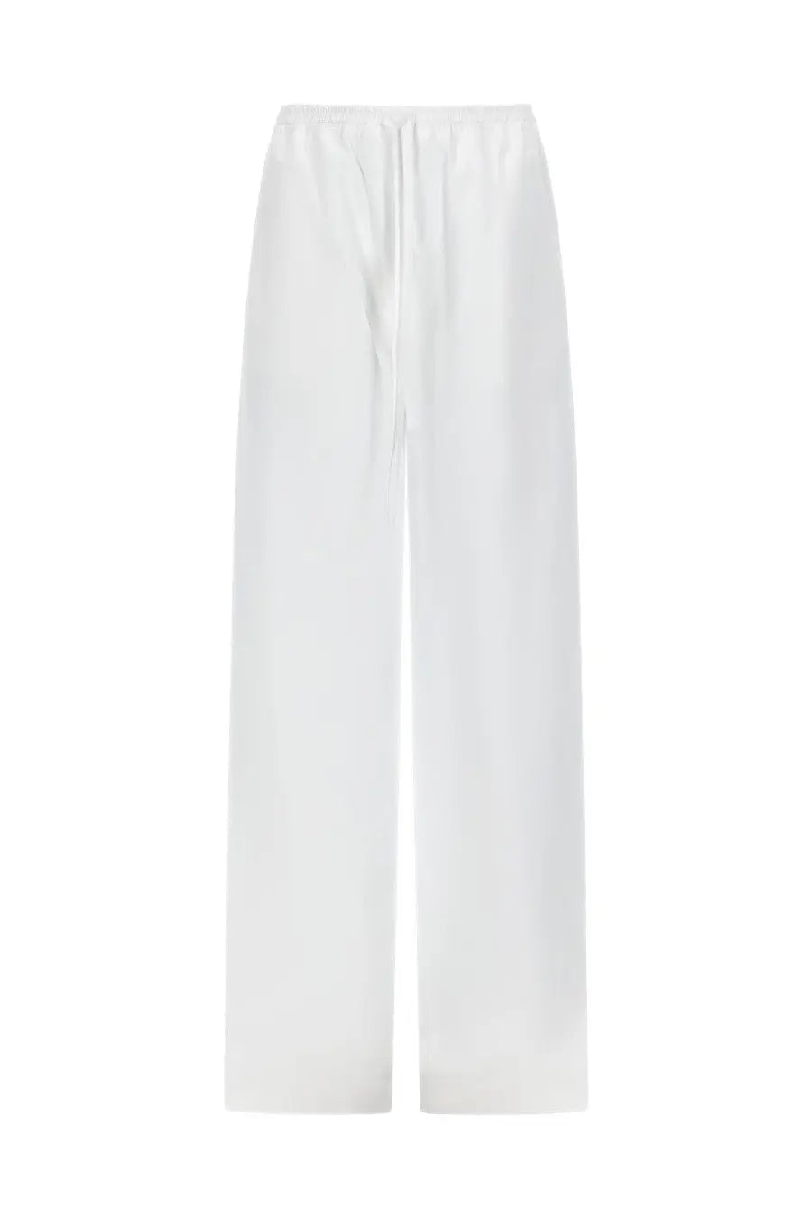 Loulou De Saison white satin wide-leg trousers with drawstring waistband for women in a relaxed fit