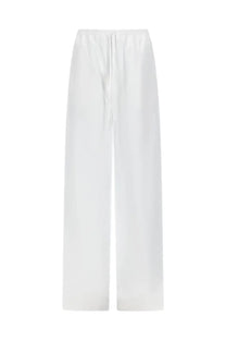 Loulou De Saison white satin wide-leg trousers with drawstring waistband for women in a relaxed fit