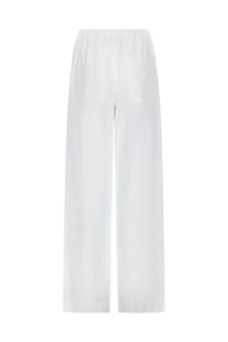 Loulou de saison women’s white wide-leg pantalone sero trousers with elastic waistband and single front pocket