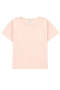 Loulou De Saison women’s blush pink minimalist short-sleeved shirt with crew neck and subtle collar label