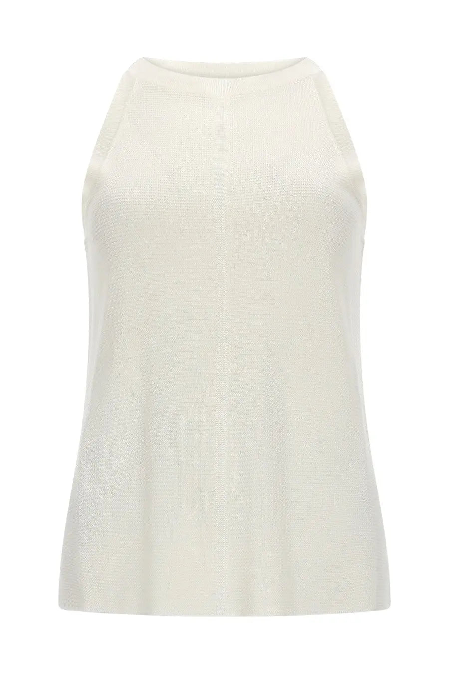 Cream-colored ribbed knit sleeveless top with rounded neckline from loulou de saison ohana white collection