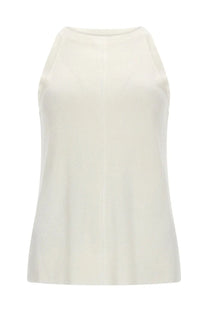 Cream-colored ribbed knit sleeveless top with rounded neckline from loulou de saison ohana white collection