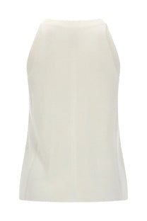 Loulou De Saison women’s cream sleeveless top with subtle textured weave and minimalist design in Ohana white