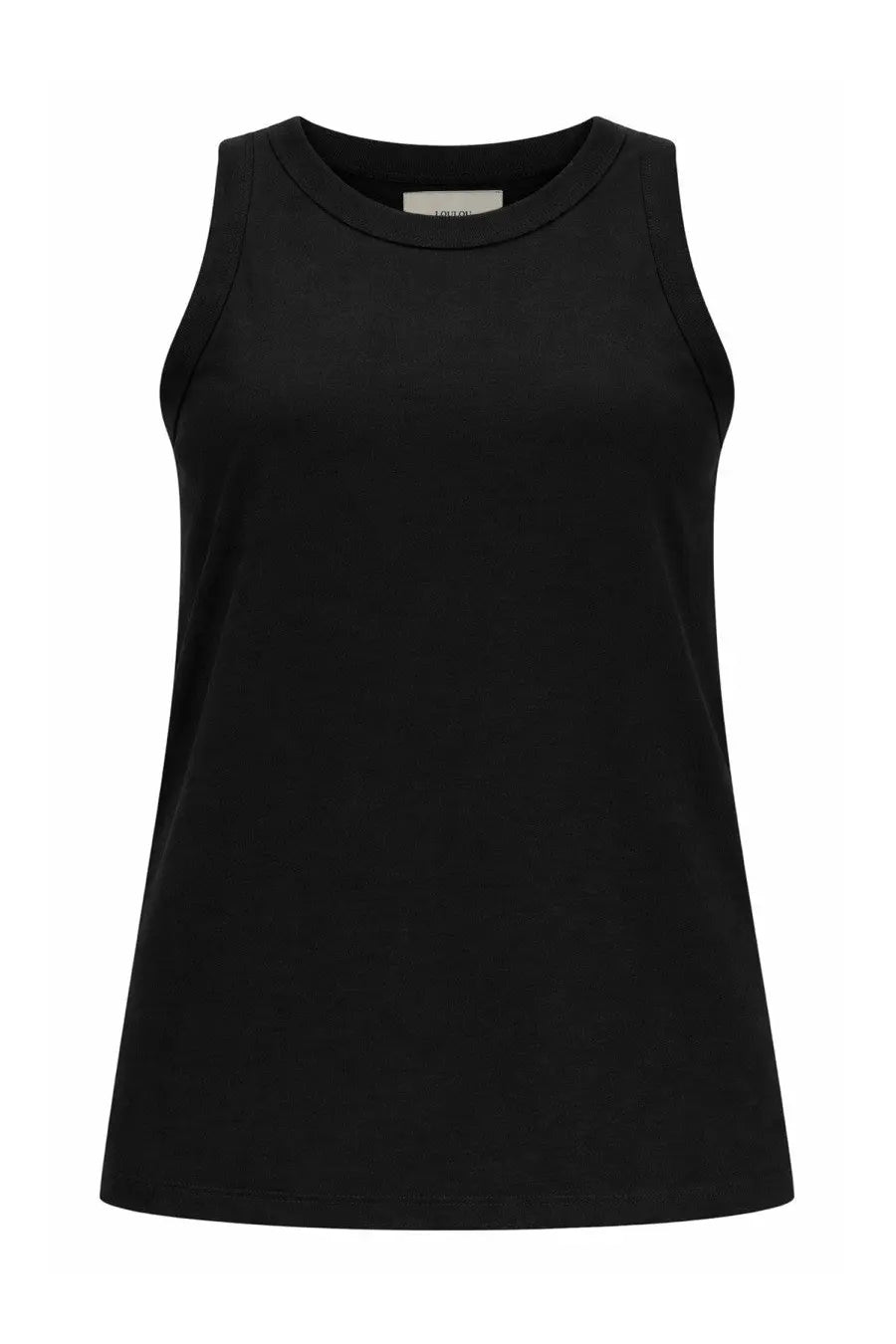 Loulou de saison women’s black sleeveless tank top with simple round neckline and minimalist smooth design