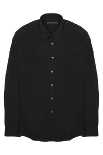 Black long-sleeved low brand men’s camicia in jersey di cotone with crisp collar and subtle sheen