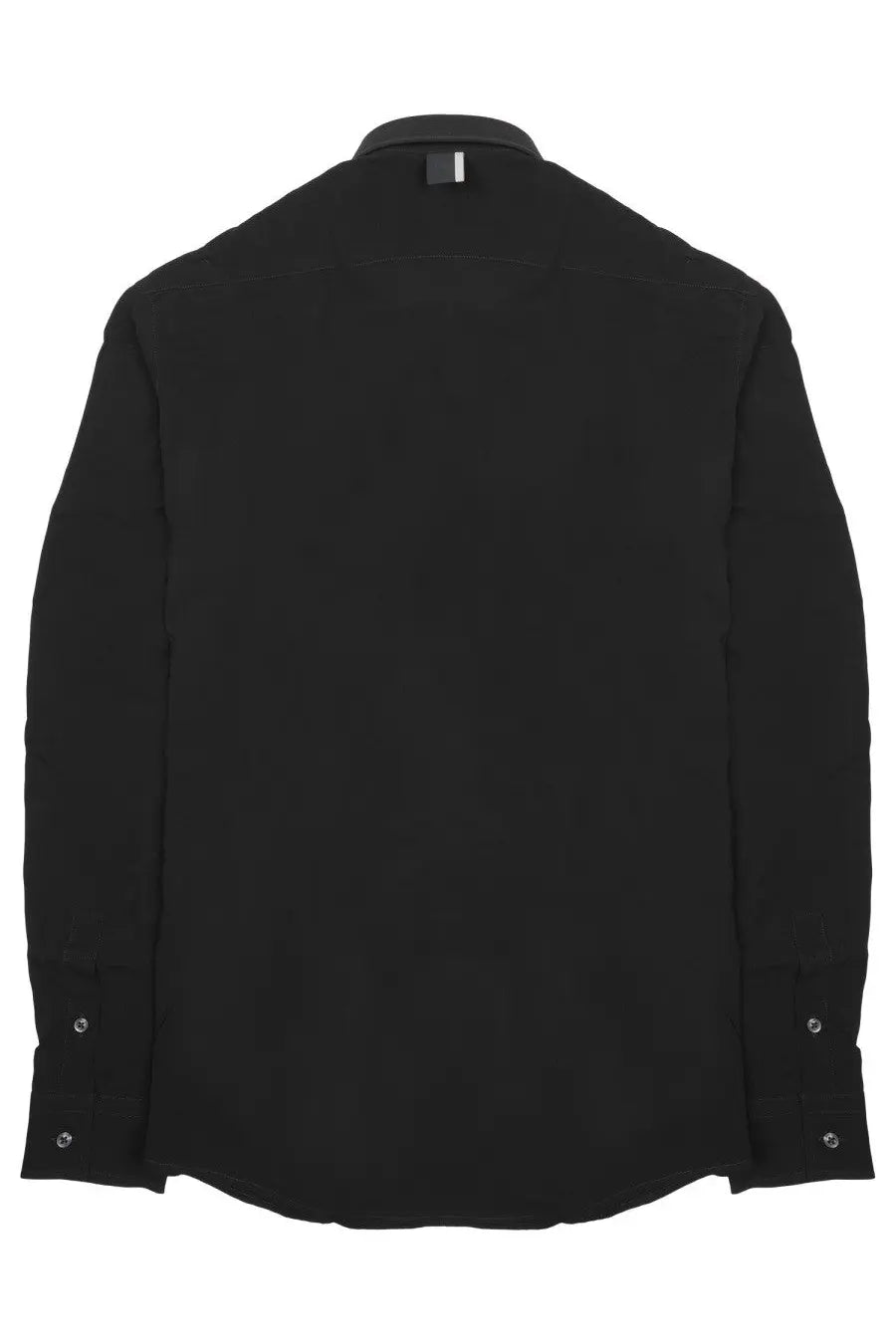 Low Brand men’s black long-sleeved cotton jersey shirt with structured collar and subtle stitching details