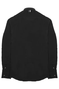 Low Brand men’s black long-sleeved cotton jersey shirt with structured collar and subtle stitching details