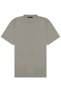 Low Brand men’s cotton shirt grey with minimalist olive green crew neck and lightweight fabric with subtle seam detailing