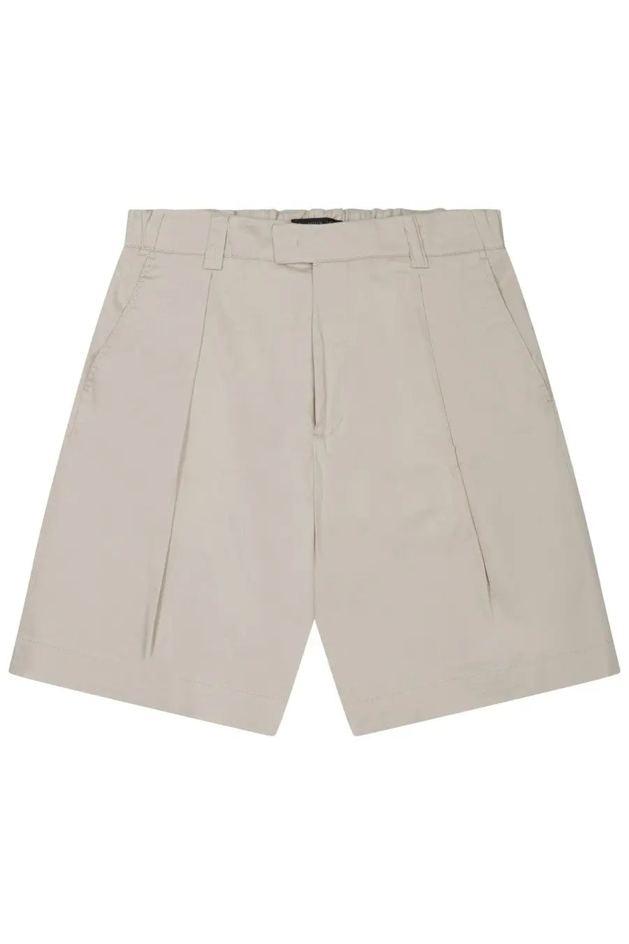 Beige low brand men’s cotton shorts with pleated design structured waistband and belt loops