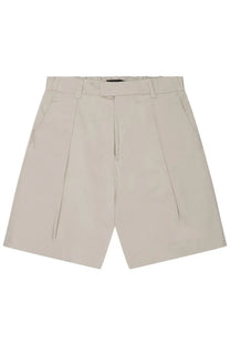 Beige low brand men’s cotton shorts with pleated design structured waistband and belt loops