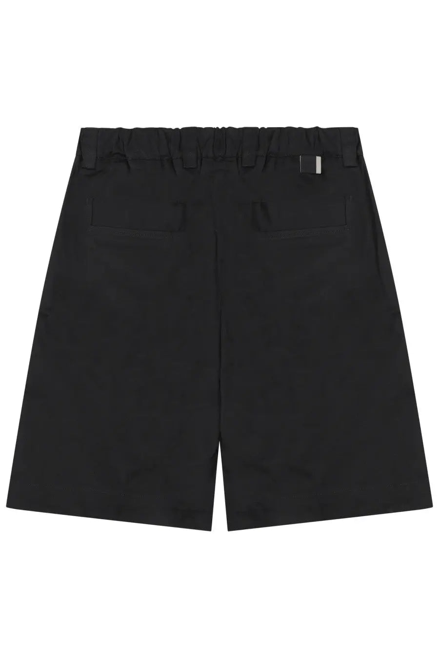 Low Brand men’s black cotton shorts with elastic waistband and small silver buckle on the right side