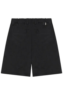 Low Brand men’s black cotton shorts with elastic waistband and small silver buckle on the right side