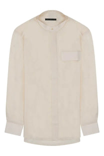 Low Brand men’s lyocell shirt beige cream colored minimal button-up with stand collar and single chest pocket