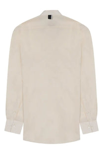 A low brand men’s lyocell beige long-sleeved shirt with a classic collar and buttoned cuffs
