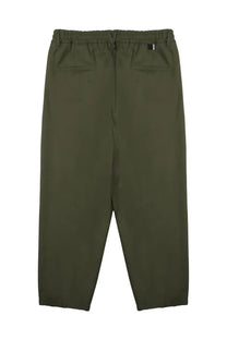 Back view of olive green low brand men’s pantalone zen tropical green elastic waist trousers with two pockets
