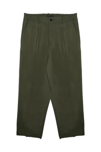Olive green pleated low brand men’s pantalone zen tropical green trousers with relaxed fit and elastic waistband