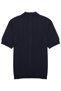 Black short-sleeved knit polo shirt with ribbed collar and cuffs by Low Brand in viscosa blue material