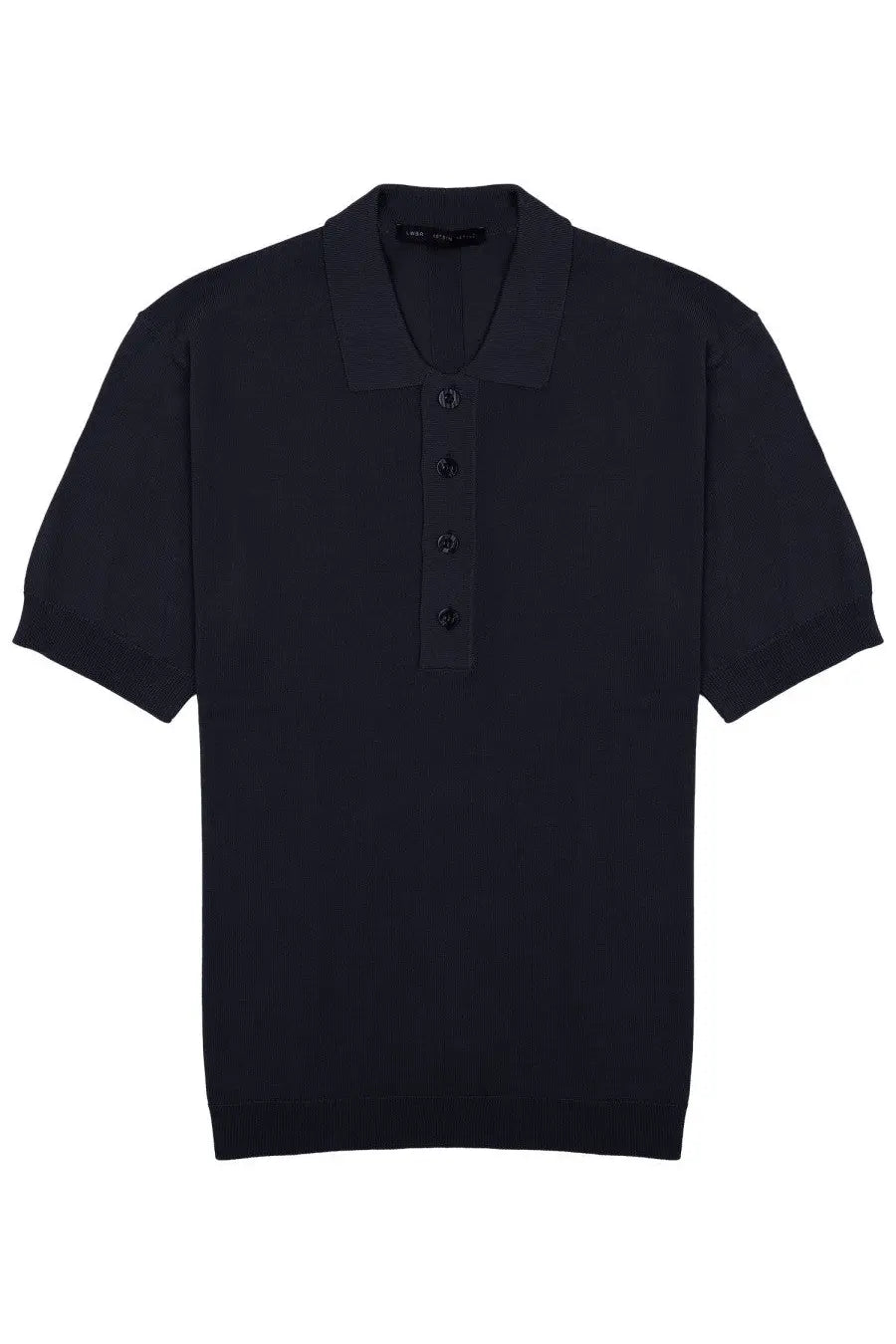 Low Brand men’s polo techno in viscosa blue featuring a black short-sleeved design with classic collar and buttons