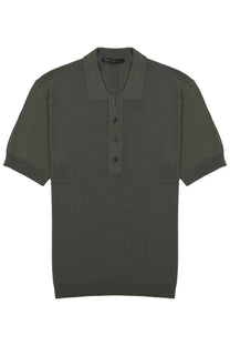 Low brand mens polo techno in viscosa green featuring a dark olive green short sleeved ribbed collar and cuffs