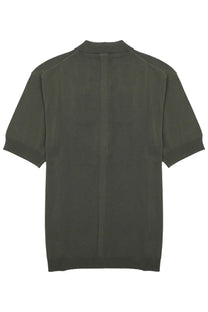Olive green short-sleeved knit polo shirt with ribbed collar and cuffs made of viscosa by low brand