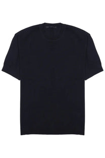 Black short-sleeved crew neck t-shirt with minimalist design and subtle texture low brand men’s shirt techno viscosa blue