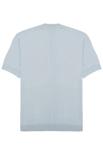 Light blue short-sleeved knit shirt with central back seam in viscosa by low brand mens techno collection