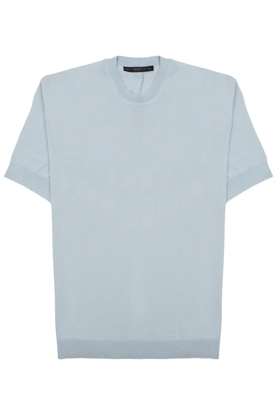 Light blue short-sleeved knit sweater with ribbed cuffs and hem low brand men’s shirt techno in viscosa blue