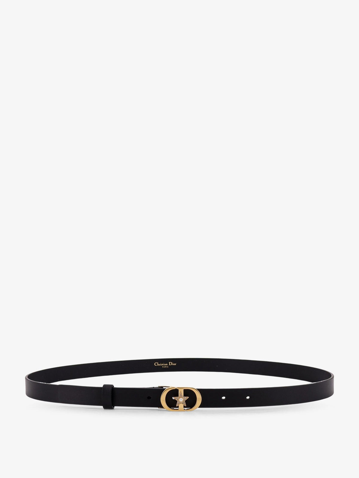 Dior Women's Lucky Montaigne Star Leather Belt Black