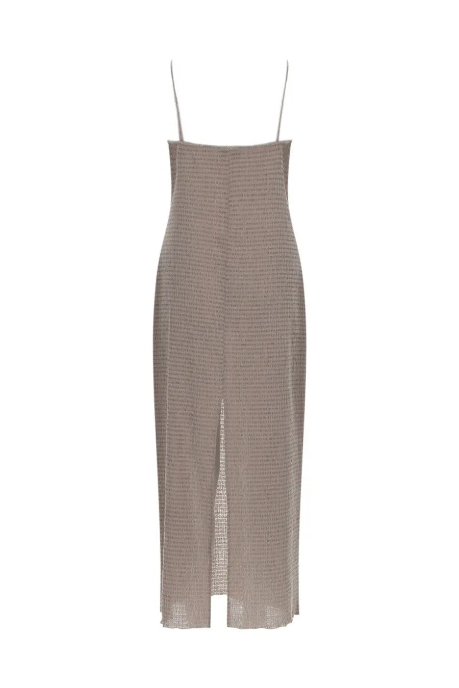 Magda Butrym women’s abito in crêpe brown taupe textured knit midi dress with spaghetti straps and front slit