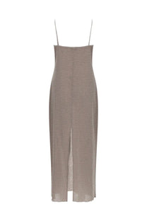 Magda Butrym women’s abito in crêpe brown taupe textured knit midi dress with spaghetti straps and front slit