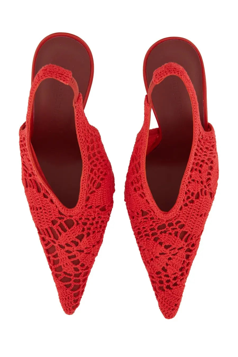 Magda Butrym women’s red crocheted slingback flats with pointed toe and openwork pattern