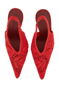 Magda Butrym women’s red crocheted slingback flats with pointed toe and openwork pattern