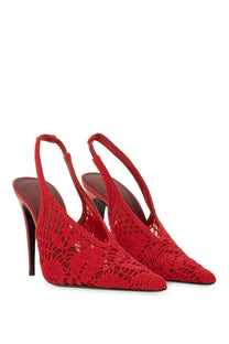 Magda Butrym women’s red crocheted lace slingback heels with pointed toe and high stiletto heel